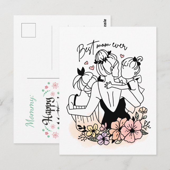 Best Mom ever mom, children/ flowers postcard (Front/Back)