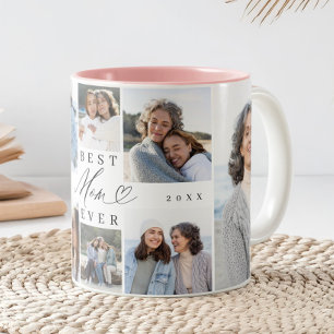 Best Mom Ever Mom Script Heart Photo Collage Two-Tone Coffee Mug