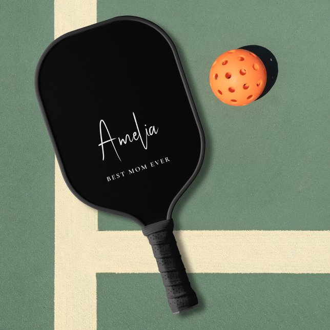 Best Mom Ever Monogram Script Black Pickleball Paddle (Creator Uploaded)