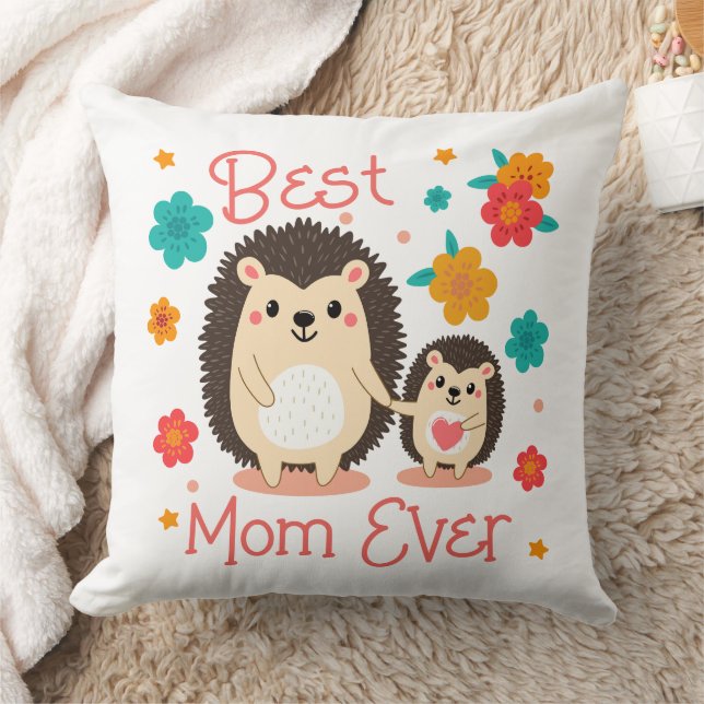 Best Mom Ever Mother And Baby Hedgehog  Throw Pillow (Blanket)