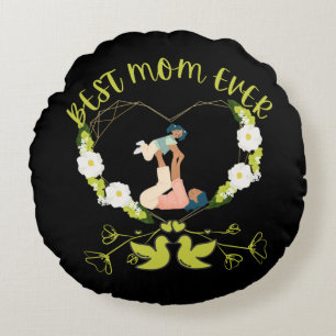 Best Mom Ever Mother And Daughter Green Floral Round Pillow