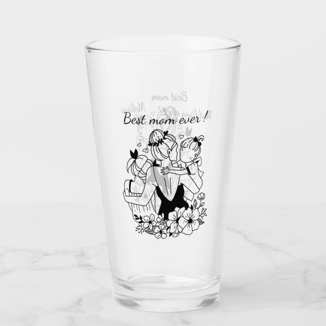 Best Mom Ever Mother And Daughters Line Art  Glass (Front)