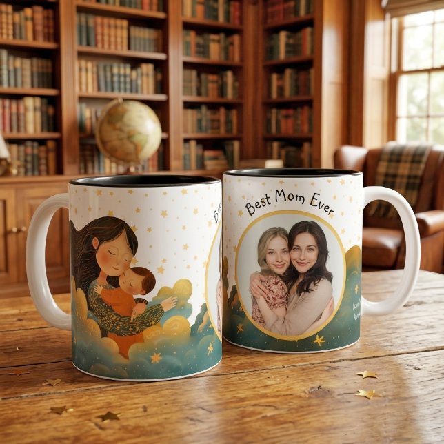Best Mom Ever Mother & Child Photo Name Two-Tone Coffee Mug (Best Mom Ever Mother & Child Photo Name Two-Tone Coffee Mug)