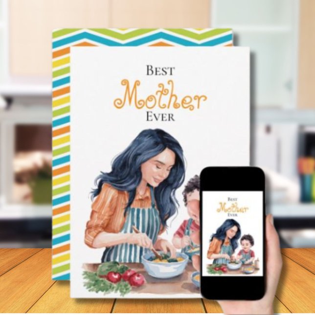 Best Mom Ever Mother & Child Watercolor Art Card (Creator Uploaded)