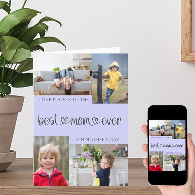 Best Mom Ever Mother's Day 4 Photo Collage Lilac Holiday Card (Creator Uploaded)