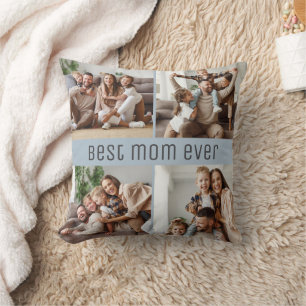 Best Mom Ever Mother's Day 5 Photos Dusty Blue Throw Pillow