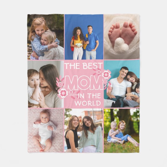 Best Mom Ever | Mother's Day 8 Photo Collage Fleece Blanket (Front)