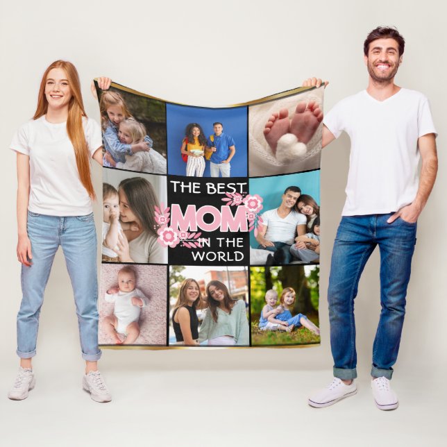 Best Mom Ever | Mother's Day 8 Photo Collage Fleece Blanket (In Situ)