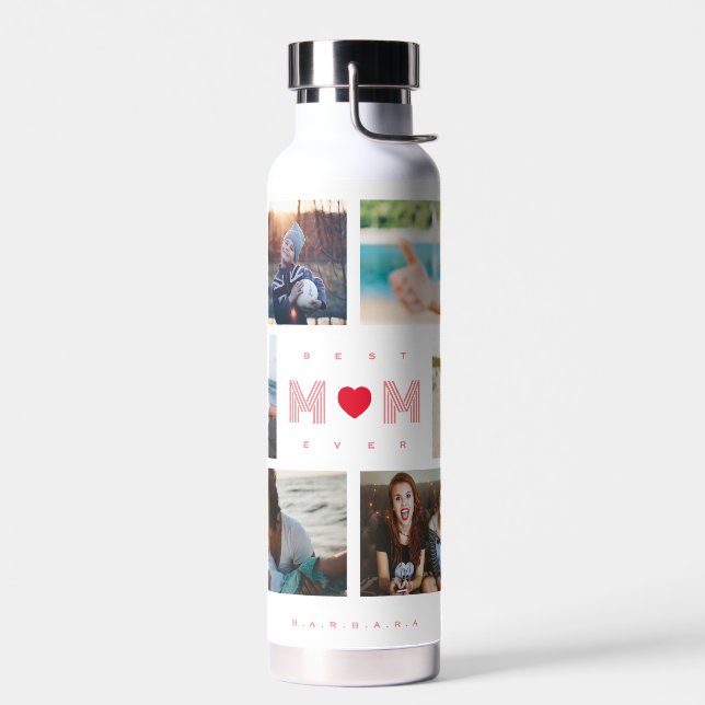 Best Mom Ever Mother's Day 8 Photo collage  Water Bottle (Left)