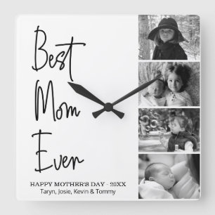 Best Mom Ever Mother's Day Black and White Photo  Square Wall Clock