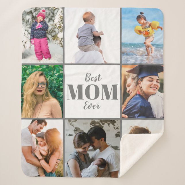 Best Mom Ever Mother's Day Family Photo Sherpa Blanket (Front)