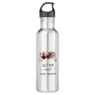 Best Mom Ever Mothers Day Floral Personalised Stainless Steel Water Bottle