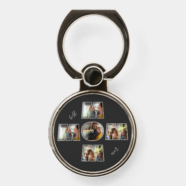 Best Mom Ever Mother's Day Gift 3 Photo Cutout Phone Ring Stand (Front)