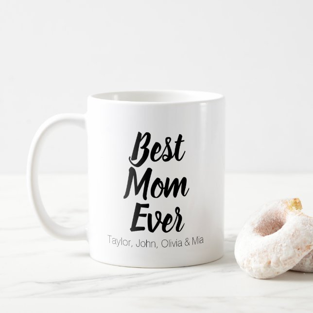 Best Mom Ever, Mother's Day gift custom kids names Coffee Mug (With Donut)