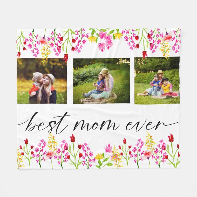Best Mom Ever Mother's Day Photo Collage Floral  Fleece Blanket (Front (Horizontal))