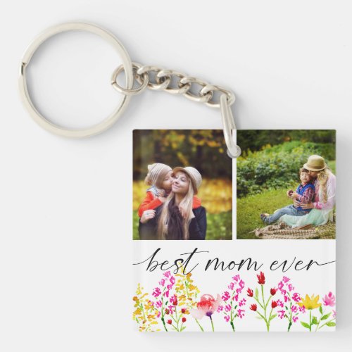 Best Mom Ever Mothers Day Photo Collage Floral   Keychain
