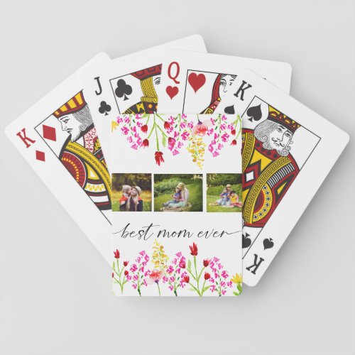 Best Mom Ever Mothers Day Photo Collage Floral Playing Cards