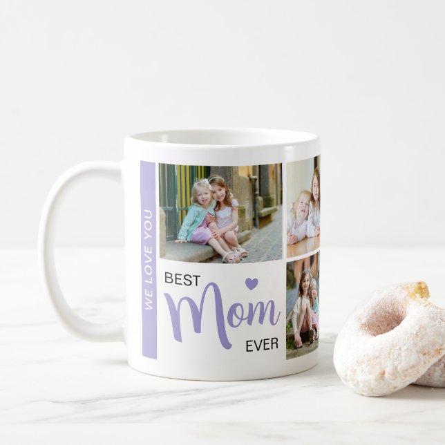 Best Mom Ever Mothers Day Photo Collage Purple Coffee Mug (With Donut)