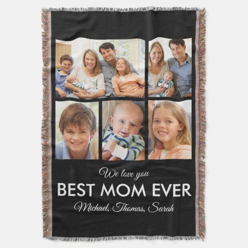 Best Mom Ever Mothers Day Photo Collage Throw Blanket