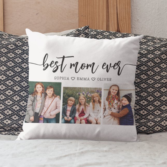 Best Mom Ever - Mother's Day Photo Collage Throw Pillow (Creator Uploaded)