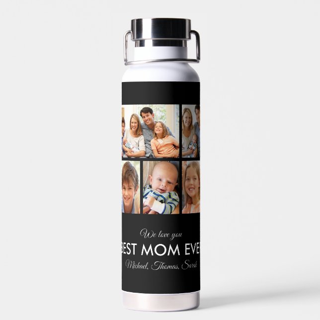 Best Mom Ever Mothers Day Photo Collage Water Bottle (Back)