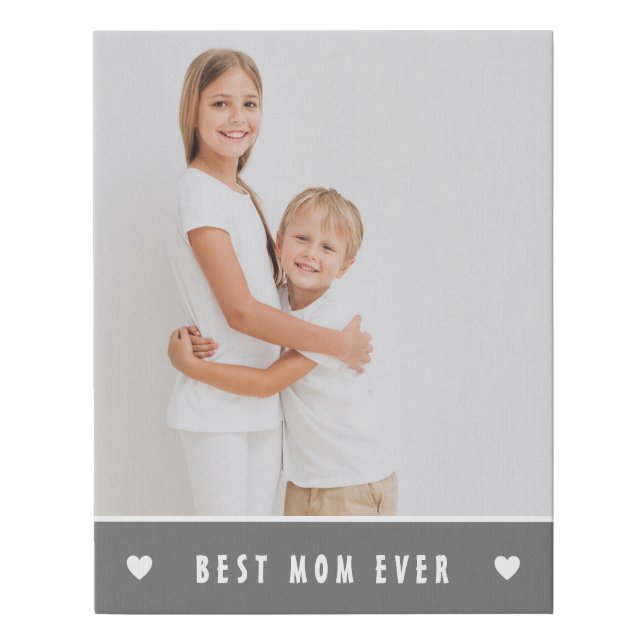 Best Mom Ever Mothers Day Photo Heart Faux Canvas Print (Front)