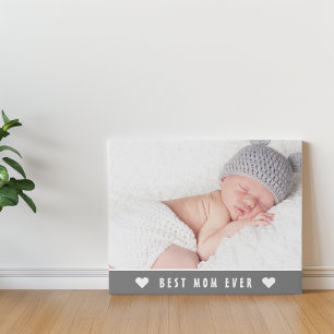 Best Mom Ever Mothers Day Photo Heart Faux Canvas Print