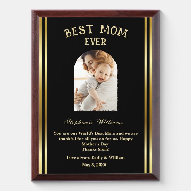  Best Mom Ever  Mother's Day Photo Personalize Award Plaque (Vertical)