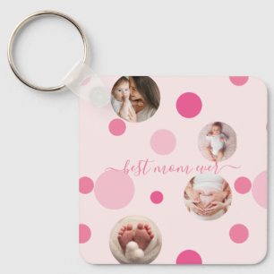 Best Mom ever Mother's Day Photo Pink polka Dots Keychain
