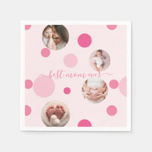 Best Mom ever Mother's Day Photo Pink polka Dots Napkins