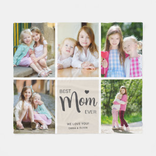Best Mom Ever Mothers Day Tan Photo Collage Fleece Blanket