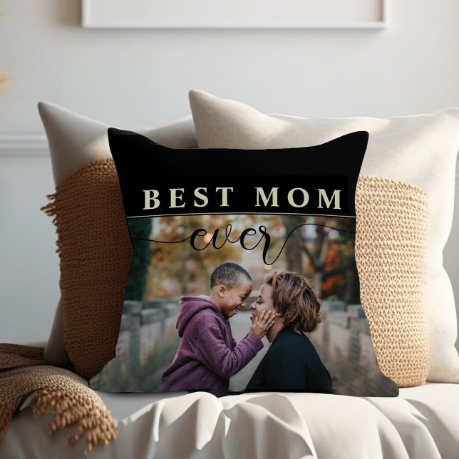 Best Mom Ever Mother's Day Throw Pillow (Best Mom Ever Photo simple modern black and white pillow)