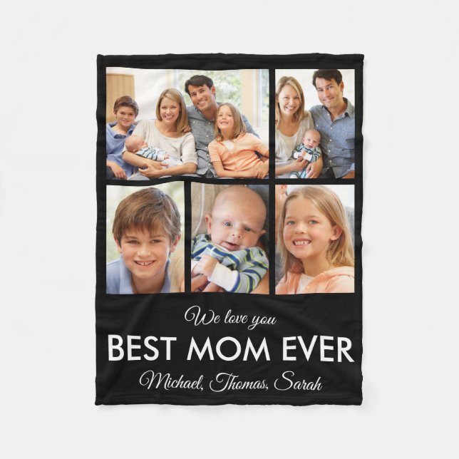 Best Mom Ever Mothers Family Photo Collage Fleece Blanket (Front)