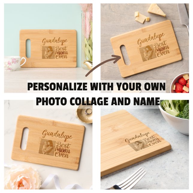 Best Mom Ever Mother's Floral Photo Collage Engraved Cutting Board (Best Mom Ever Mother's Floral Photo Collage Cutting Board)