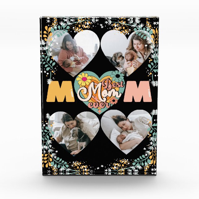 Best Mom Ever Multi Heart shape Photo  Block (Front)
