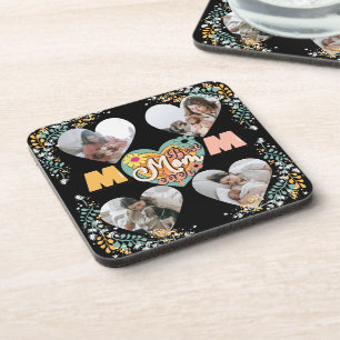 Best Mom Ever Multi Heart shape Photo Fleece Blank Beverage Coaster