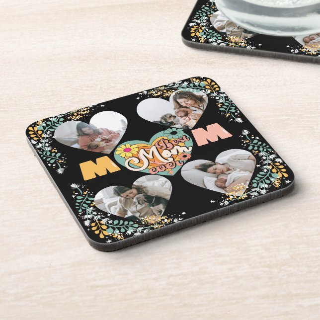 Best Mom Ever Multi Heart shape Photo Fleece Blank Beverage Coaster (Left Side)