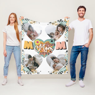 Best Mom Ever Multi Heart shape Photo Fleece Blank Blanket