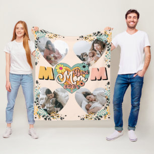 Best Mom Ever Multi Heart shape Photo Fleece Blank Blanket