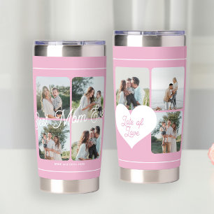 Best mom ever multi photo collage unique pink insulated tumbler