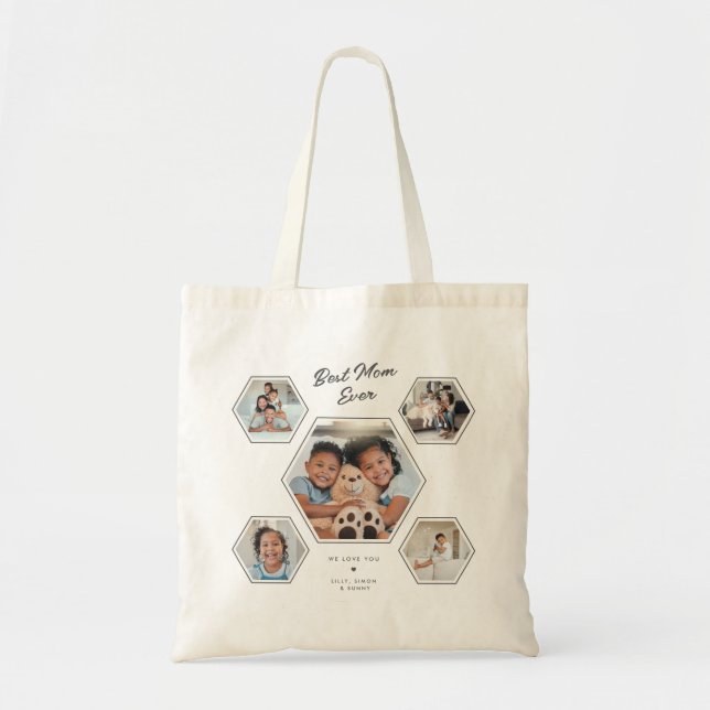 Best Mom Ever Multi Photo Custom Collage Script Tote Bag (Front)