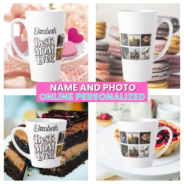Best Mom Ever Name & Photo Collage Mother's Latte Mug (Best Mom Ever Name & Photo Collage Mother's Latte Mug
)