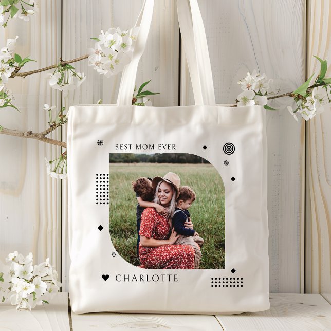 Best Mom Ever Name Photo Trendy Simple Modern Tote Bag (Creator Uploaded)