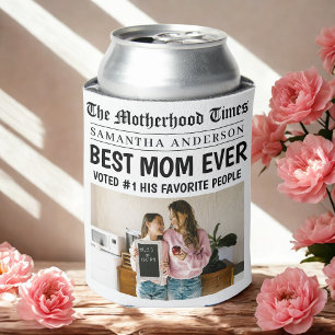 Best Mom Ever Newspaper Custom Name & Photo Can Cooler
