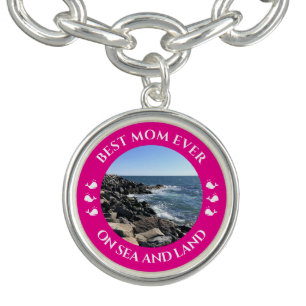 Best Mom Ever Ocean Photo Hot Pink Bracelet