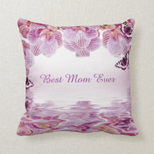 Best Mom Ever Orchids Butterfly Quote Throw Pillow