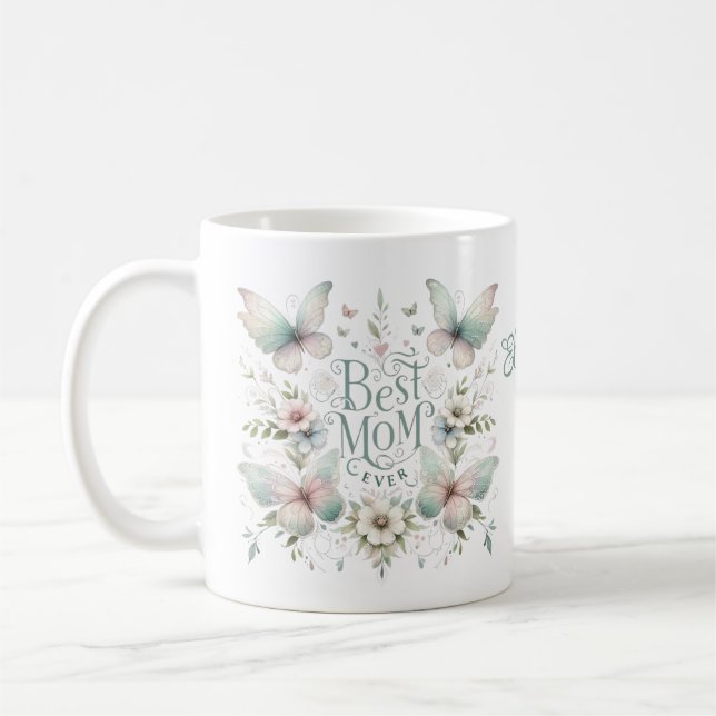 Best Mom Ever Pastel Floral Personalized Coffee Mug (Left)