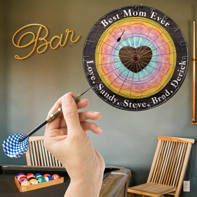 Best Mom Ever Pastel Sunset Rustic Wood Tone Names Dart Board (Creator Uploaded)