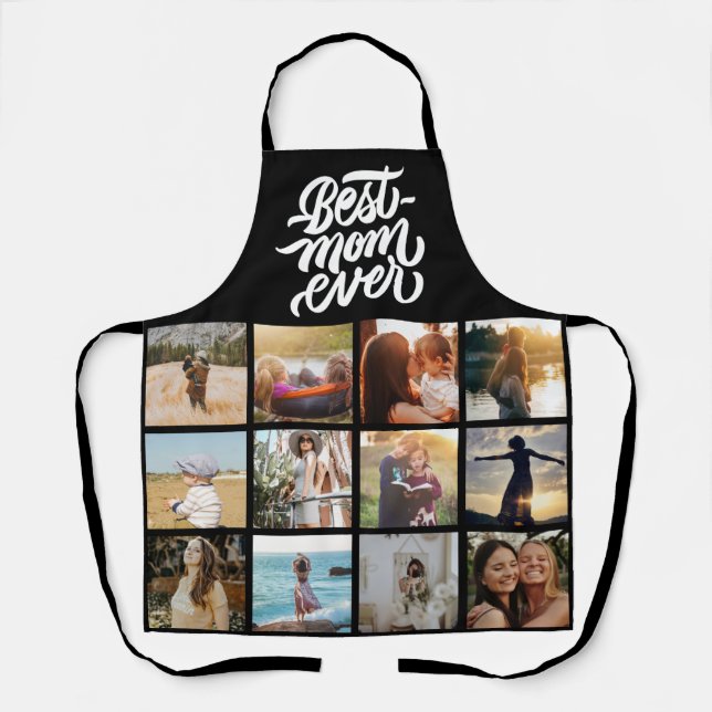 Best Mom Ever Personalized 12 Photo Collage Black Apron (Front)