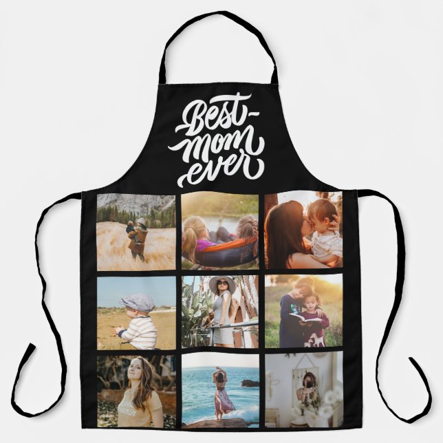 Best Mom Ever Personalized 12 Photo Collage Black Apron (Front)